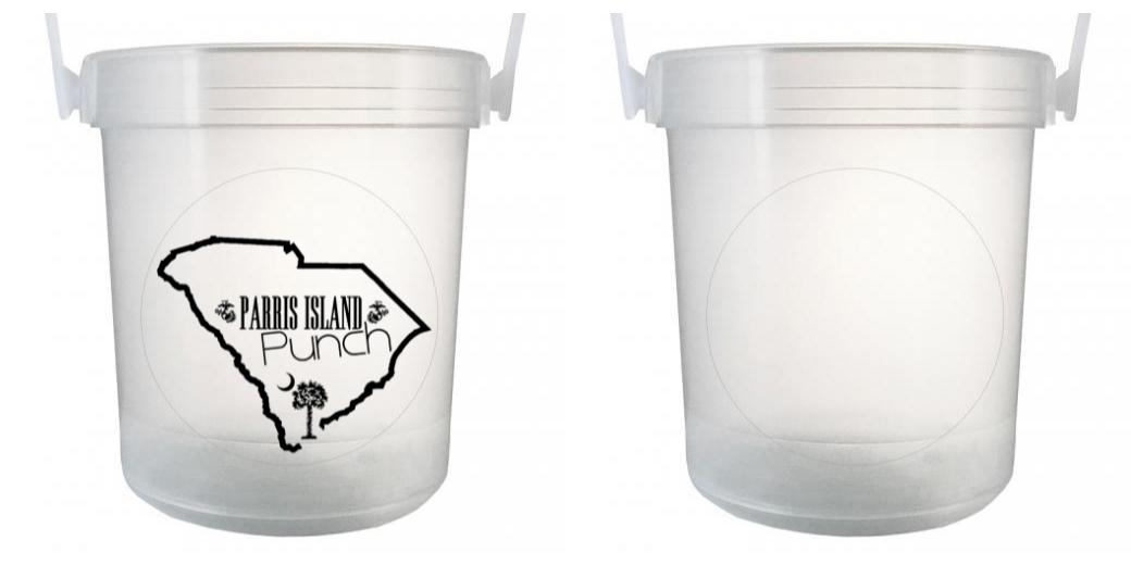 32 oz Plastic Rum Buckets with Custom Sticker