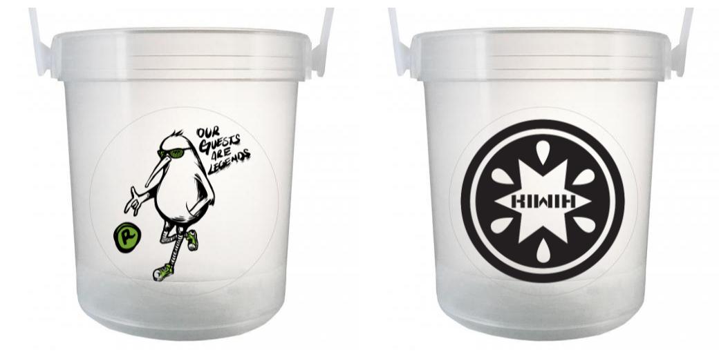 32 oz Plastic Rum Buckets with Custom Sticker