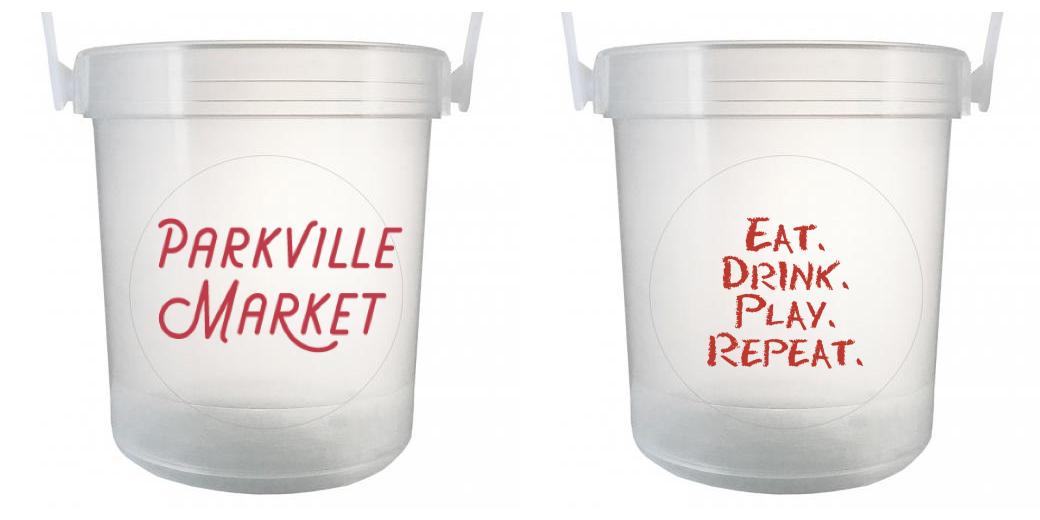 32 oz Plastic Rum Buckets with Custom Sticker