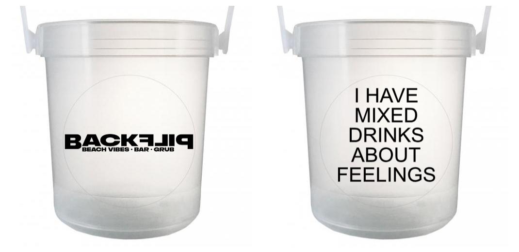 32 oz Plastic Rum Buckets with Custom Sticker