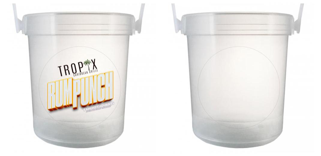 32 oz Plastic Rum Buckets with Custom Sticker