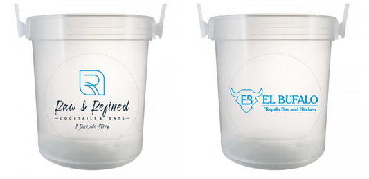 32 oz Plastic Rum Buckets with Custom Sticker